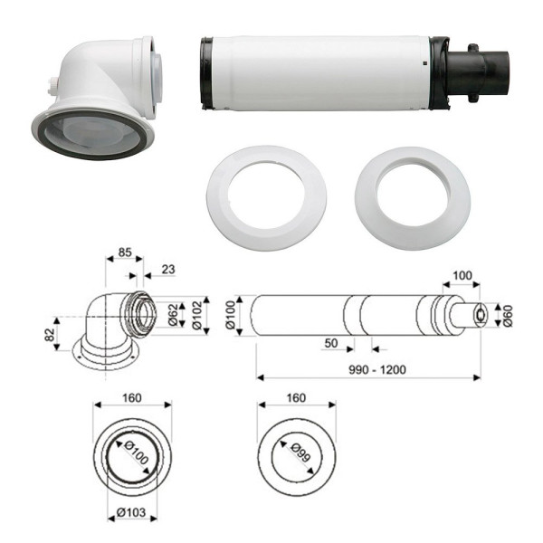 Коаксіальний горизонтальний комплект Bosch AZB 916 (60/100 мм)